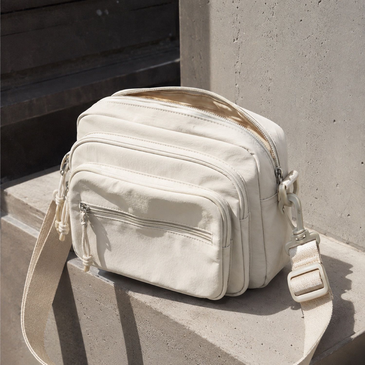 Slate compact sling bag — Crossbody Bags by SH SNEAKERS. laid flat, full length.